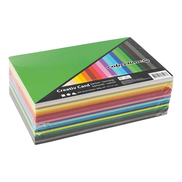 Carton coloré Colortime, a5, feuille 148x210 mm, 180 gr, différentes couleurs, 300 feuilles diverses 1 boîte