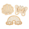 Creativ company Forme en bois avec trous, arc-en-ciel, coquillage, papillon, taille 7,5-13 cm, 6 pièces 1 boîte