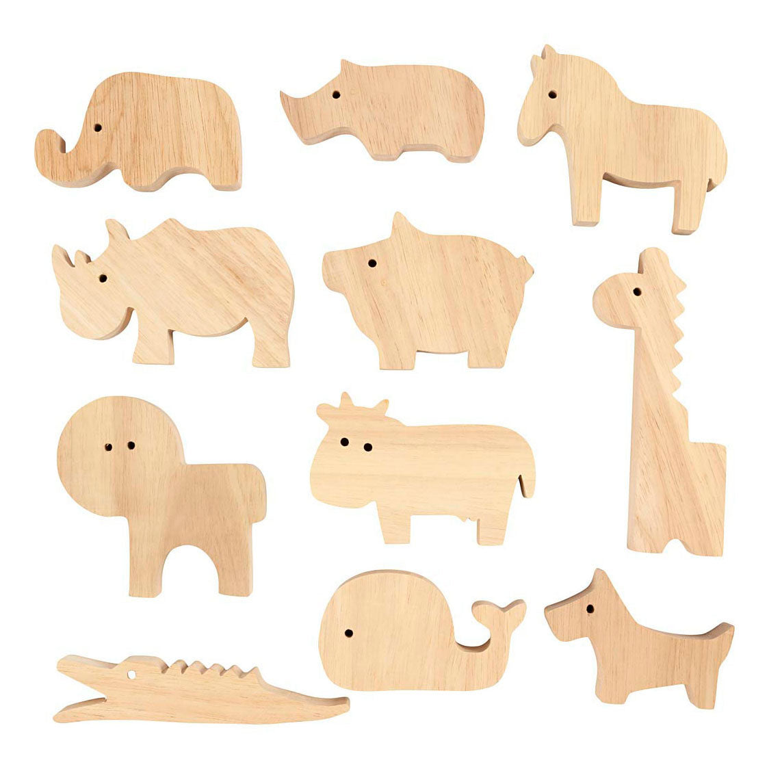 Creativ company animaux en bois, ferme et safari, h : 3-14,5 cm, épaisseur 2 cm, 44 pièces 1 boîte