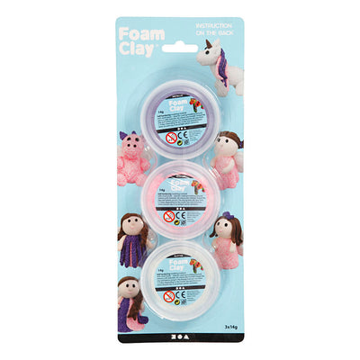 Foam Clay ®, pailletée, métallisée, rose, violet, blanc, 3x14 gr 1 boîte