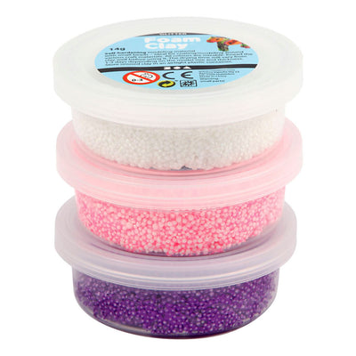 Foam Clay ®, pailletée, métallisée, rose, violet, blanc, 3x14 gr 1 boîte