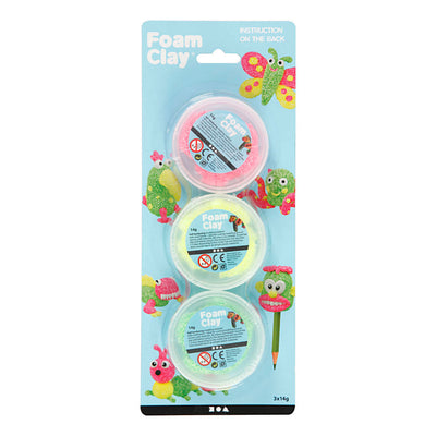 Foam Clay ®, vert clair, rose fluo, jaune fluo, 3x14 gr 1 boîte