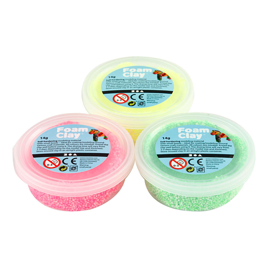 Foam Clay ®, vert clair, rose fluo, jaune fluo, 3x14 gr 1 boîte