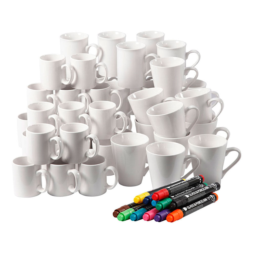 Ensemble de tasses à peindre, h: 7-10 cm, blanc, 1 set