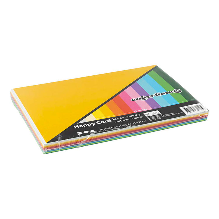 Carton ressort Colortime, a5, feuille 148x210 mm, 180 gr, différentes couleurs, 60 feuilles diverses 1 boîte