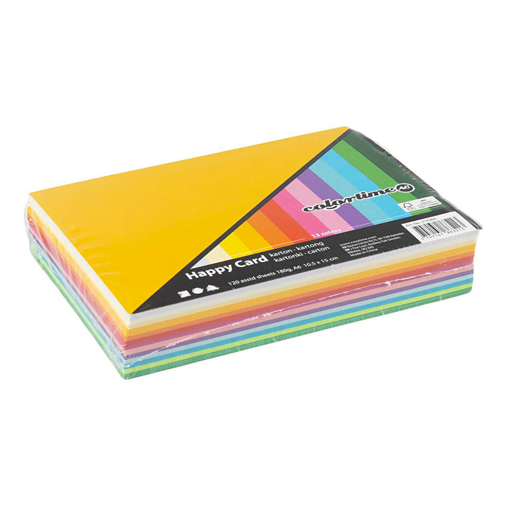Carton ressort Colortime, a6, feuille 105x148 mm, 180 gr, différentes couleurs, 120 feuilles diverses 1 boîte
