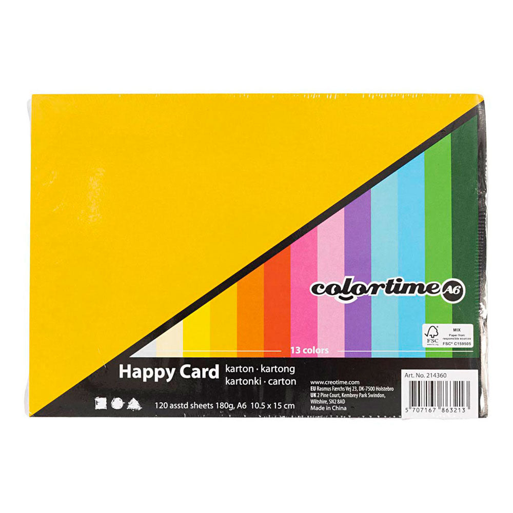 Carton ressort Colortime, a6, feuille 105x148 mm, 180 gr, différentes couleurs, 120 feuilles diverses 1 boîte