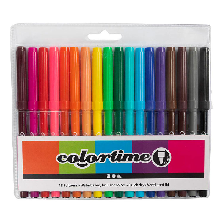 Marqueurs Colortime, épaisseur de trait 2 mm, différentes couleurs, 18 pièces, 1 boîte