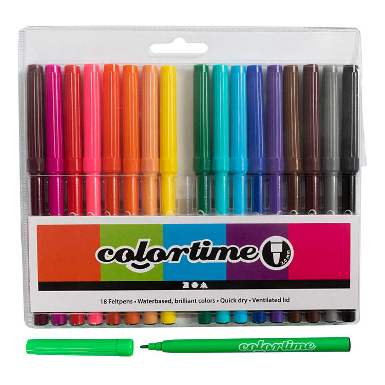 Marqueurs Colortime, épaisseur de trait 2 mm, différentes couleurs, 18 pièces, 1 boîte