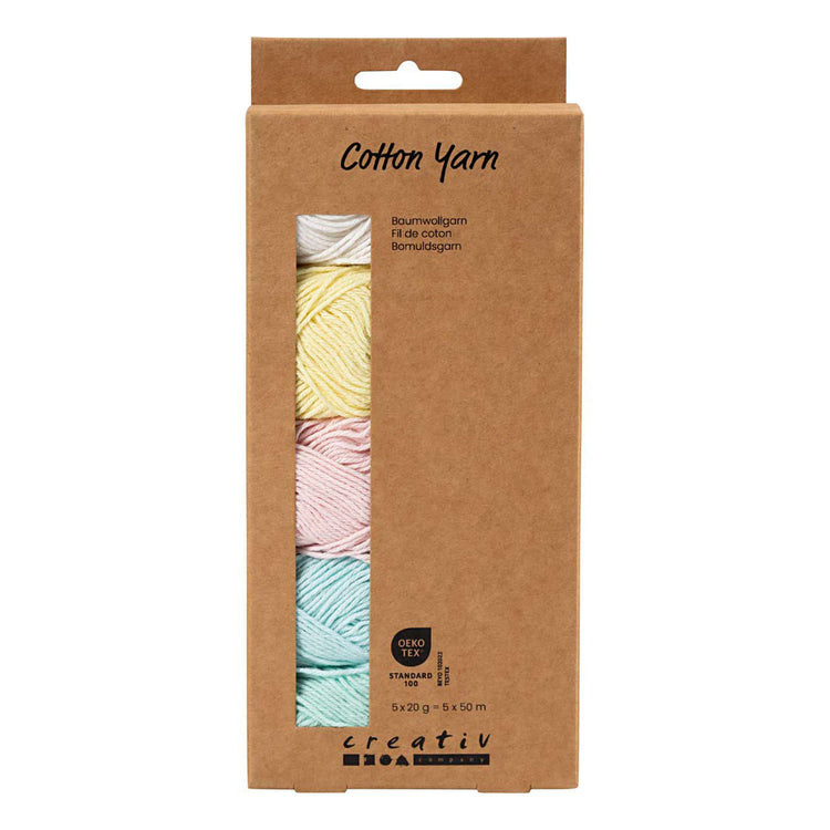 Fil de coton Creativ company, taille 8 4, l: 5x50 m, couleurs pastel, 5x20 g 1 boîte