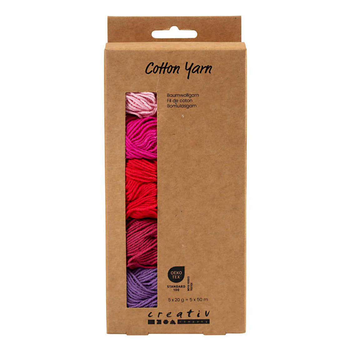 Fil de coton Creativ company, taille 8 4, l: 5x50 m, harmonie rose violet, 5x20 g 1 boîte