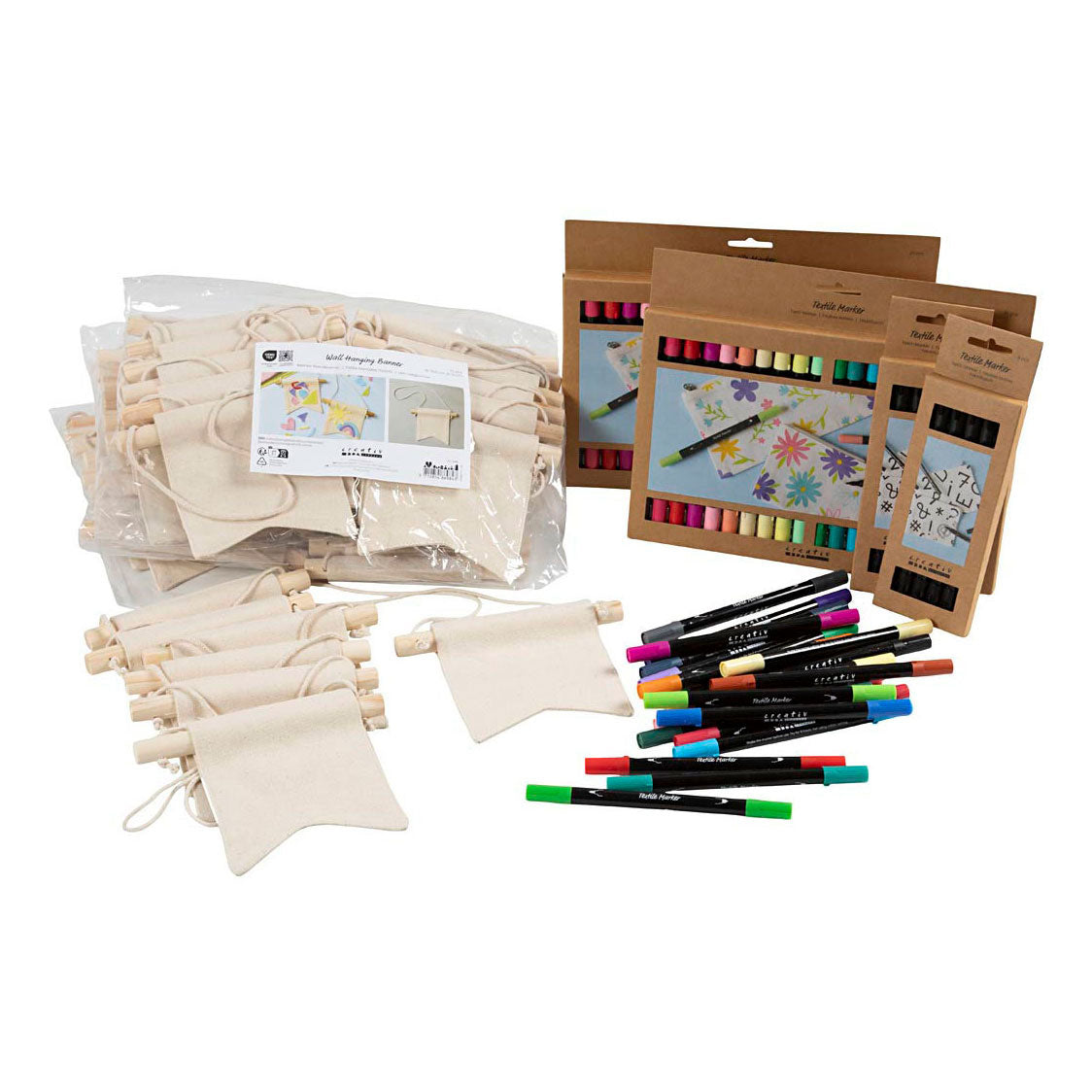 Creativ company group set peignez votre propre bannière, taille 10,5x12 cm, largeur de trait 2,3 + 3,6 mm, différentes couleurs, 60 pièces, 1 boîte