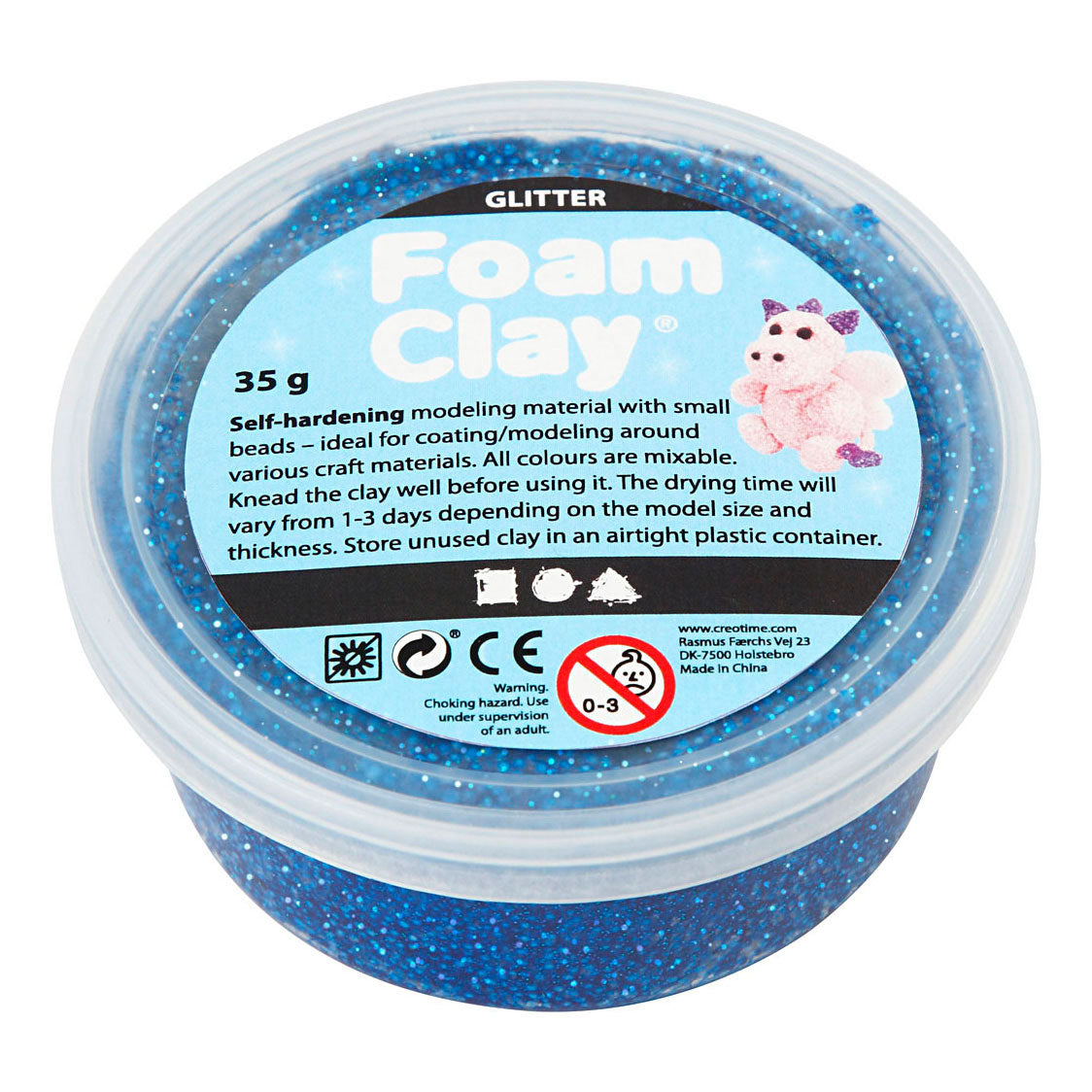 Argile Foam ®, pailletée, bleue, 35 gr 1 boîte