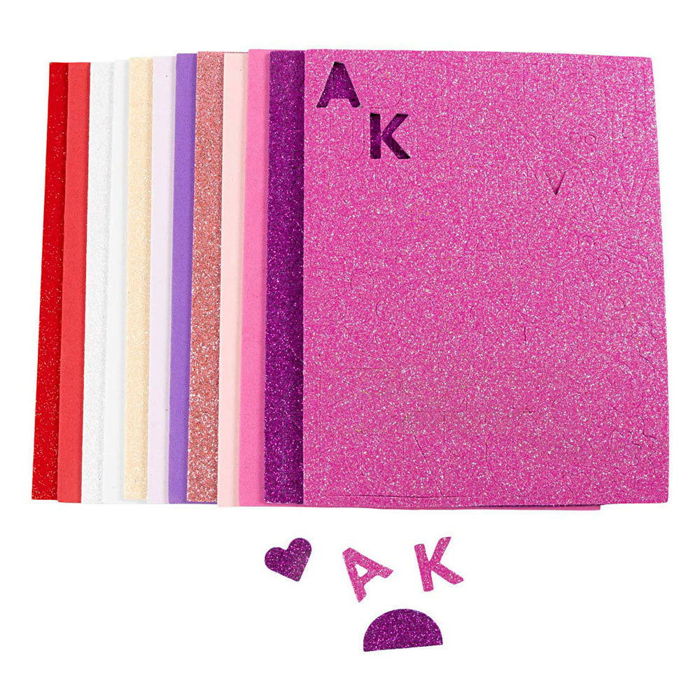 Feuilles de mousse Creativ company, format 14x25 cm, épaisseur 2 mm, harmonie rose violet, 12 feuilles 1 boîte