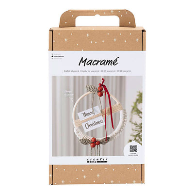 Creativ company hobby set macramé, couronne de Noël, vert mousse, rouge de Noël, blanc cassé, 1 boîte