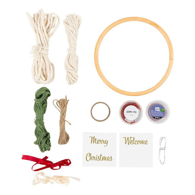 Creativ company hobby set macramé, couronne de Noël, vert mousse, rouge de Noël, blanc cassé, 1 boîte