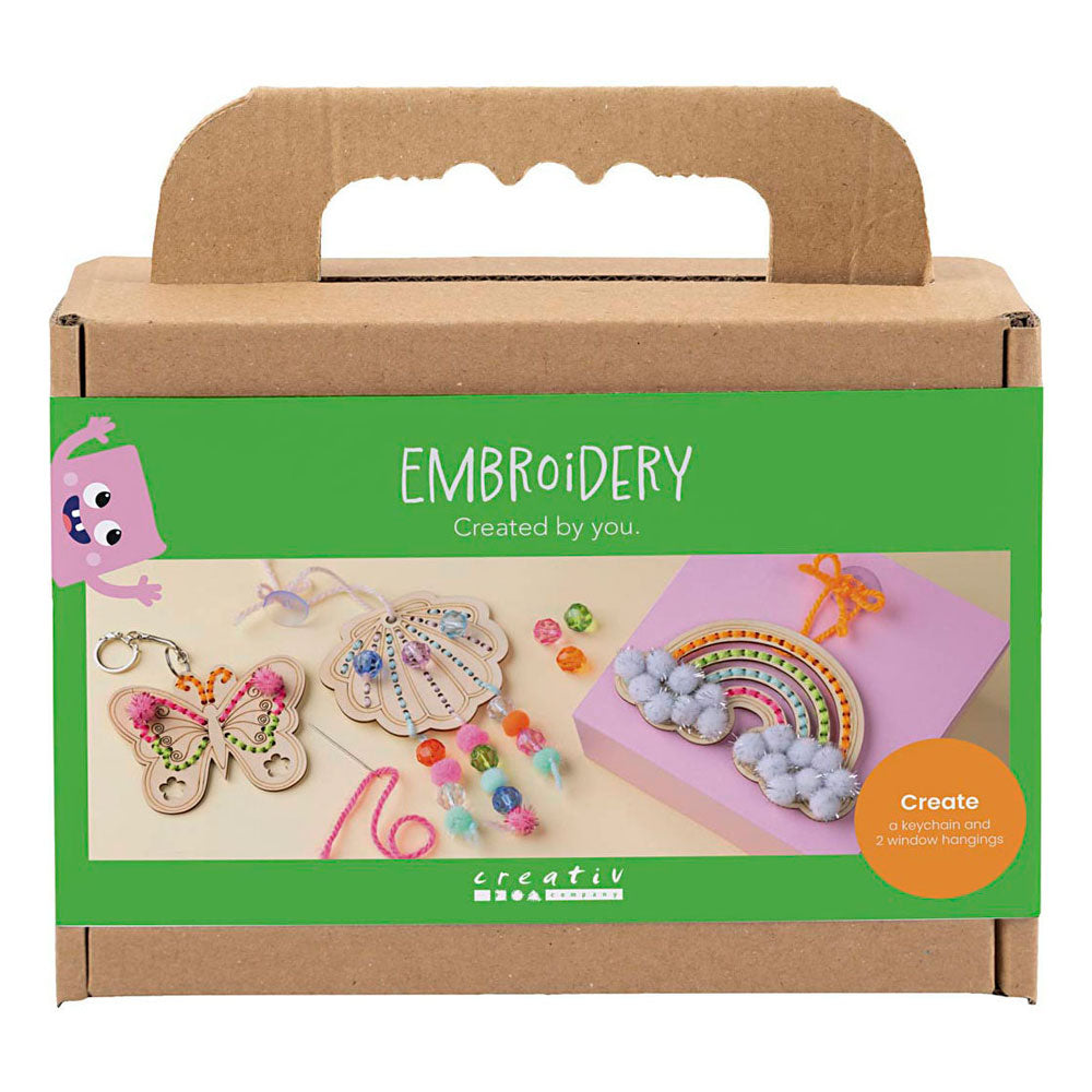 Creativ company mini set de loisirs broderie, papillon, coquillage, arc-en-ciel, différentes couleurs, 1 boîte
