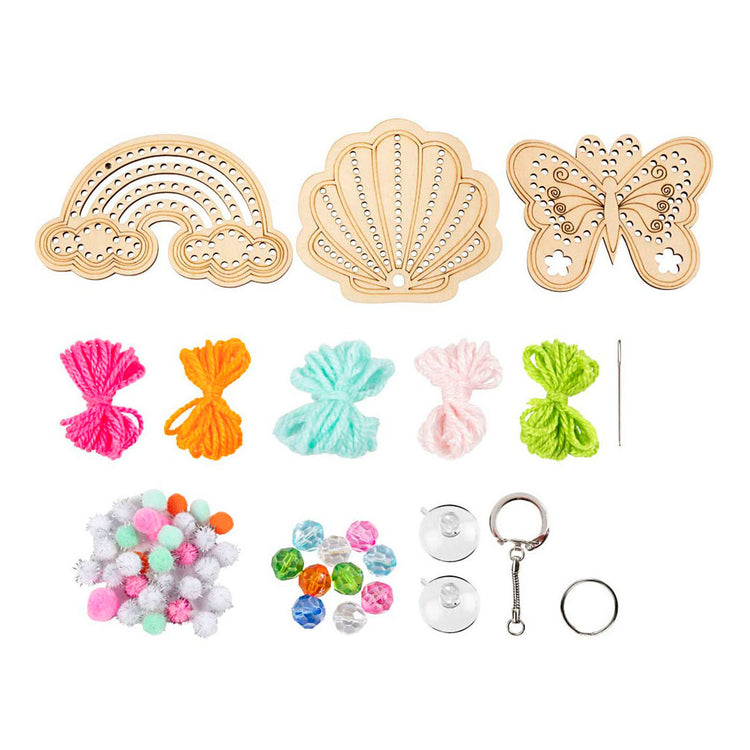 Creativ company mini set de loisirs broderie, papillon, coquillage, arc-en-ciel, différentes couleurs, 1 boîte