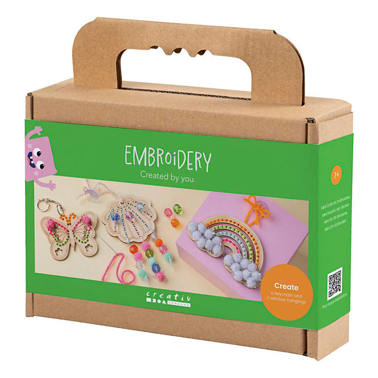 Creativ company mini set de loisirs broderie, papillon, coquillage, arc-en-ciel, différentes couleurs, 1 boîte