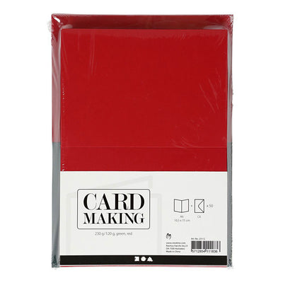 Cartes et enveloppes d'entreprise Creativ, format carte 10,5x15 cm, format enveloppe 11,5x16,5 cm, 110+230 gr, vert, rouge, 50 set 1 boîte