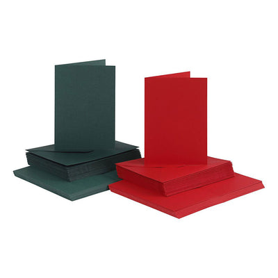 Cartes et enveloppes d'entreprise Creativ, format carte 10,5x15 cm, format enveloppe 11,5x16,5 cm, 110+230 gr, vert, rouge, 50 set 1 boîte