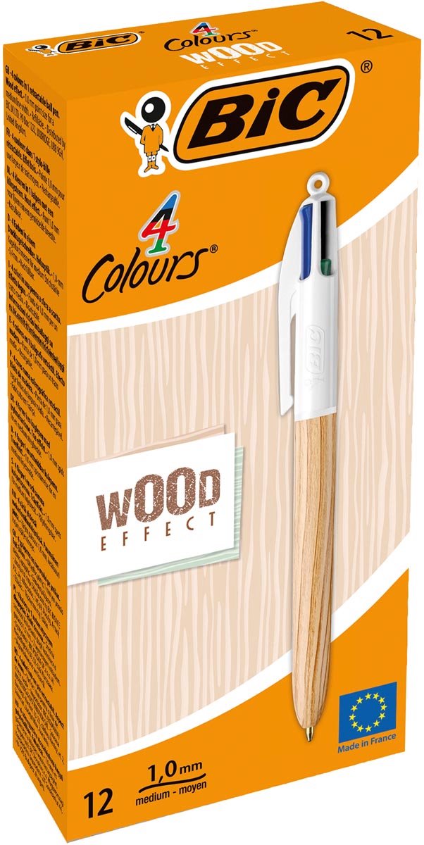 Stylo Bic effet bois 0,32 mm multicolore (12 pièces)