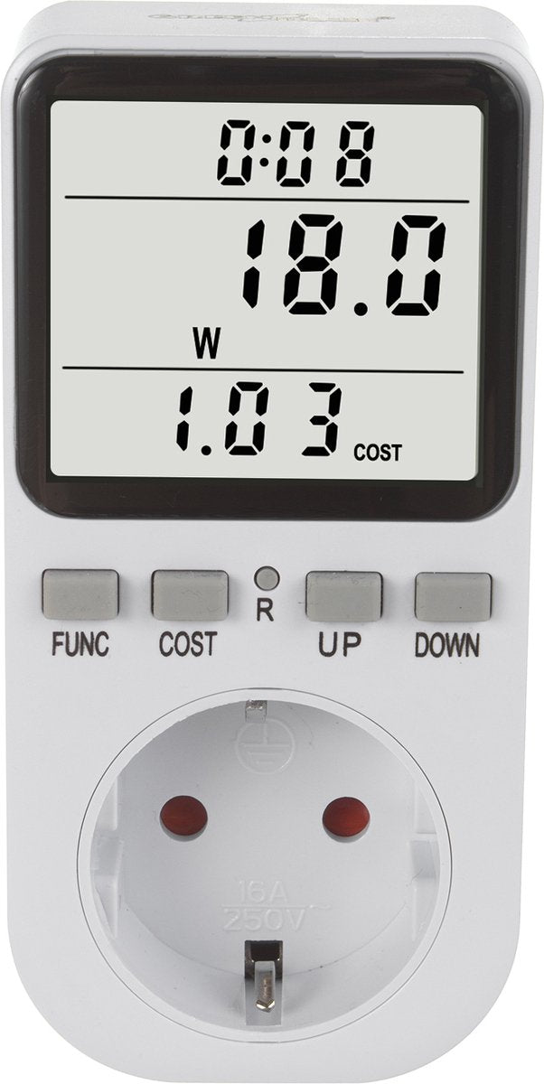 Greenblue - compteur d'énergie - compteur de consommation - wattmètre - compteur d'électricité - coûts énergétiques - type f, 220-240v ac, 50hz, max. charge 16a, ip20, batterie intégrée, gb364 f - pour les Pays-Bas