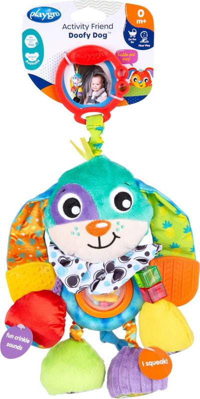 Playgro activité ami doofy chien - jouet suspendu - jouet pour bébé - jouet de landau - hochet - accessoire de landau - accessoire de poussette - jouet éducatif - animal en peluche