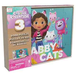 Spinmaster Gabby's Dollhouse Puzzle 3 Pack : Puzzle en bois dans une boîte en bois | 2 pièces
