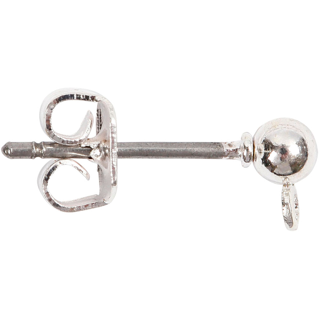 Creativ company boucles d'oreilles clous, l : 13 mm, d 3,8 mm, diamètre du trou 0,8 mm, plaqué argent, 10 pièces 1 boîte