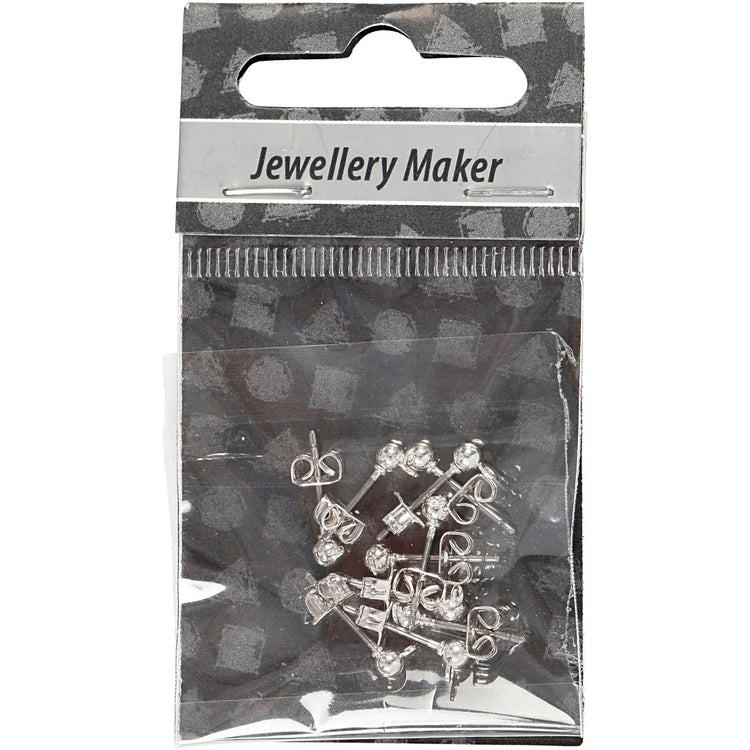 Creativ company boucles d'oreilles clous, l : 13 mm, d 3,8 mm, diamètre du trou 0,8 mm, plaqué argent, 10 pièces 1 boîte