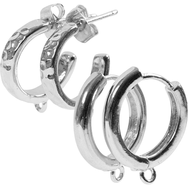 Creativ company grandes boucles d'oreilles avec œil, d 15 mm, épaisseur 3 mm, plaqué argent, 2x2 paires 1 boîte