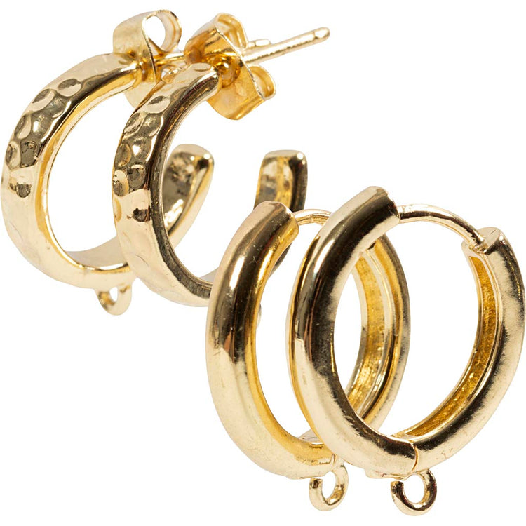 Creativ company grandes boucles d'oreilles avec oeil, d 15 mm, épaisseur 3 mm, plaqué or, 2x2 paires 1 boîte