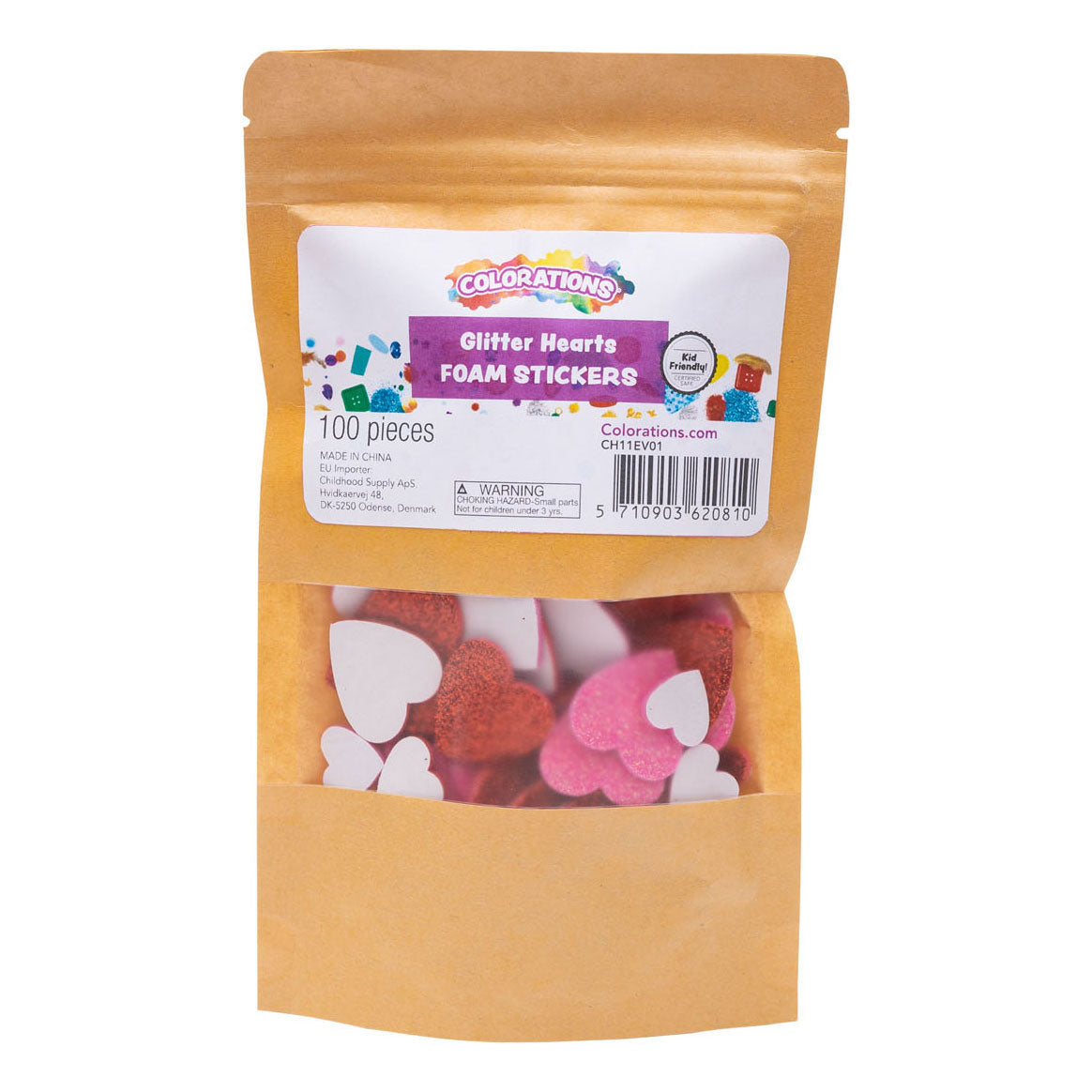 Colorations - Foamstickers Glitter Hartjes, 100e.