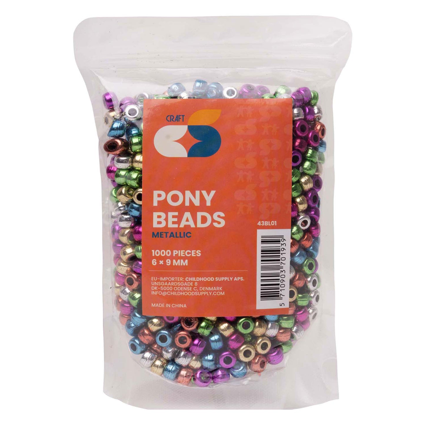Colorations - Pony Perles métalliques 6x9 mm, 1000st.