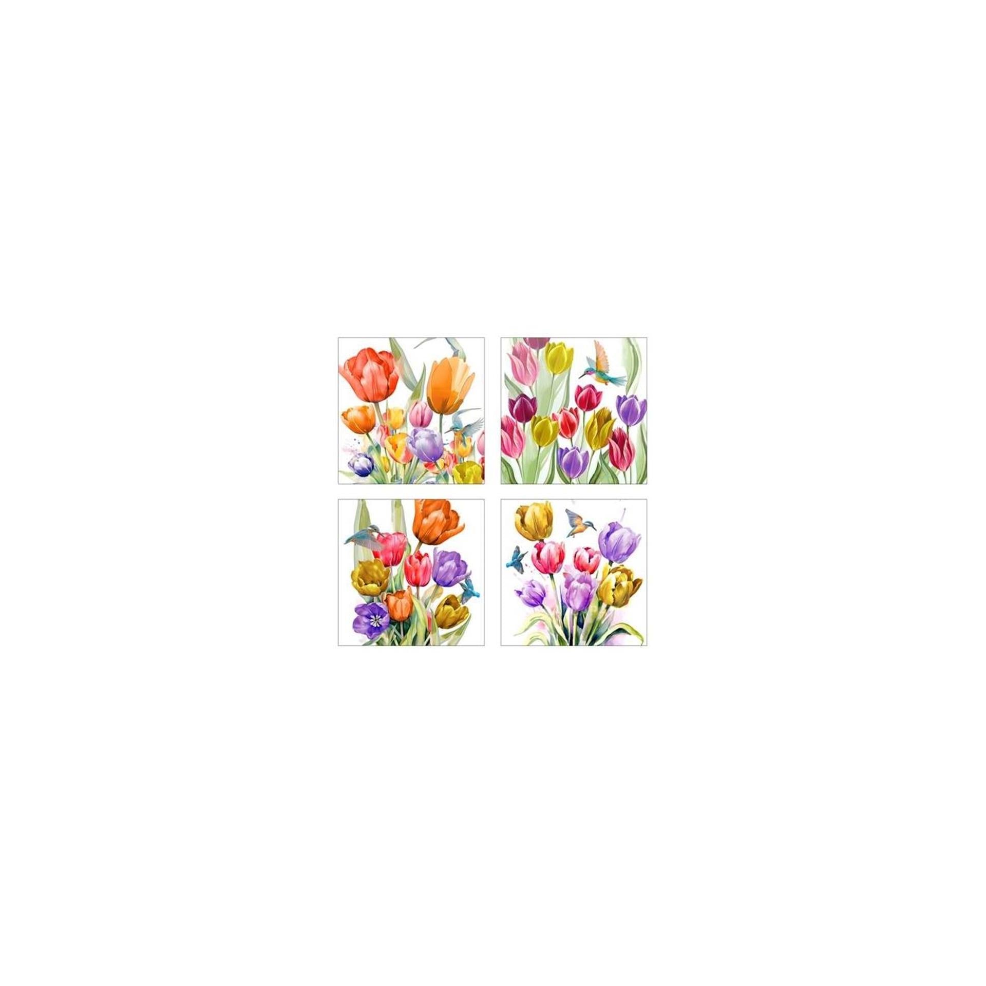 Sous-verres tulipe avec oiseaux lot de 4 pcs