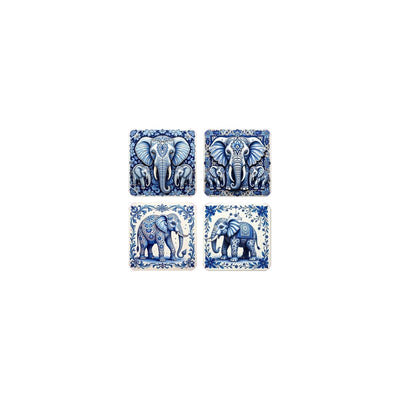 Dessous de verre éléphant bleu blanc lot de 4 pcs