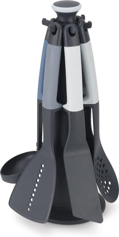 Joseph joseph josephjoseph - elevate - carrousel - éditions sky - ustensiles de cuisine avec support - lot de 6 pièces - bleu gris