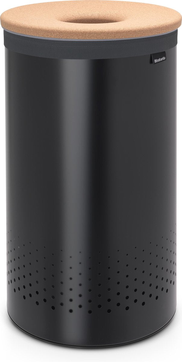 Panier à linge Brabantia - avec couvercle - 60 l - couvercle en liège noir mat