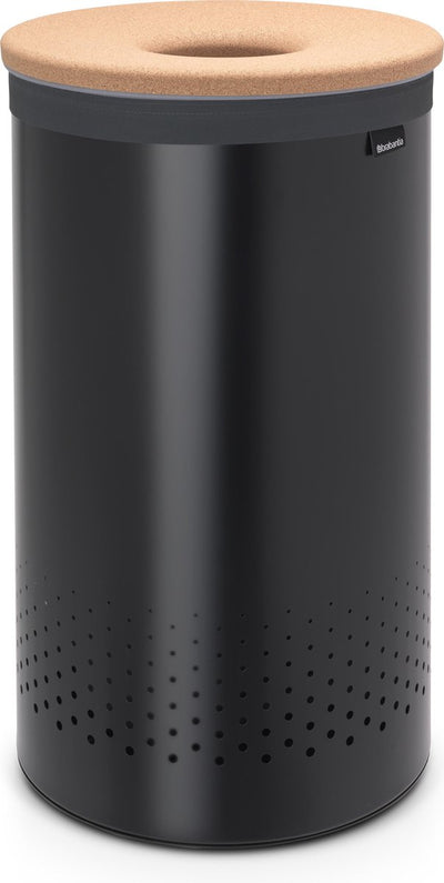Panier à linge Brabantia - avec couvercle - 60 l - couvercle en liège noir mat