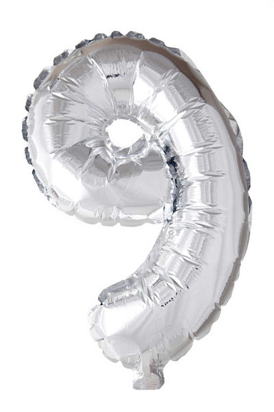 Ballon aluminium Globos numéro '9' argent 40cm