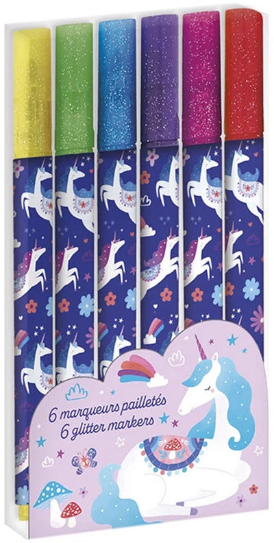 Janod - dreamland - 6 feutres licorne pailletés