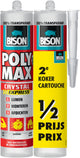 Bison poly max crystal express tube 2x 300 grammes - emballage duo, 2ème tube à moitié prix, colle de montage transparente, collage, montage et scellement, technologie SMP unique, sans solvant, intérieur et extérieur, presque toutes surfaces