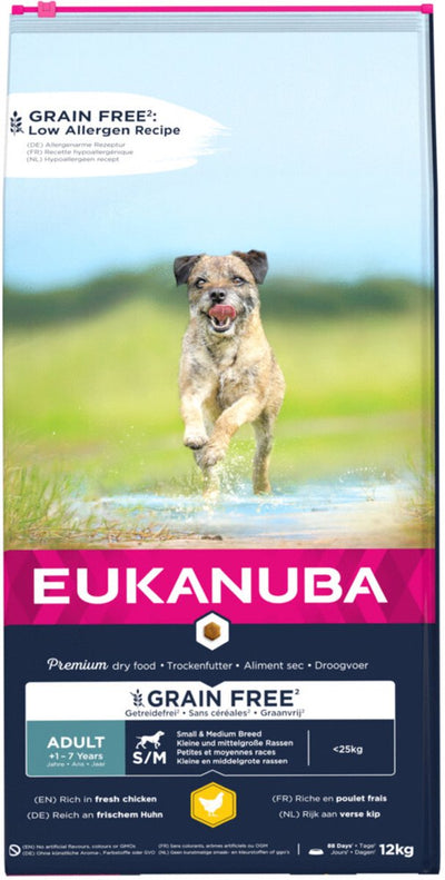 Eukanuba adulte petit moyen poulet sans céréales - nourriture pour chien - 12 kg