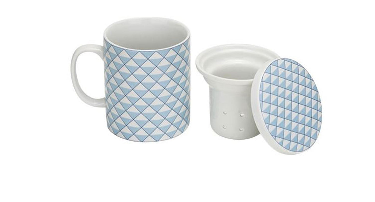 Tasse à thé confortable et tendance avec filtre + couvercle bleu