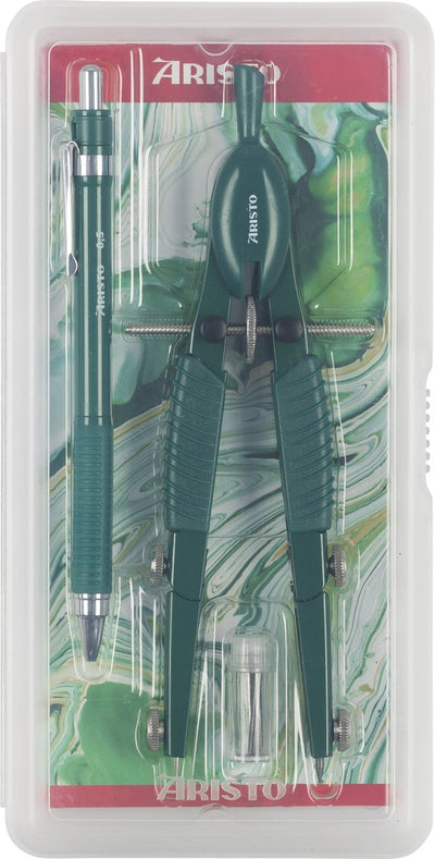 Boussole et porte-mine à réglage rapide Aristo - ligne supérieure - longueur 17 cm - diamètre 370 mm - vert mystique - ar-55809
