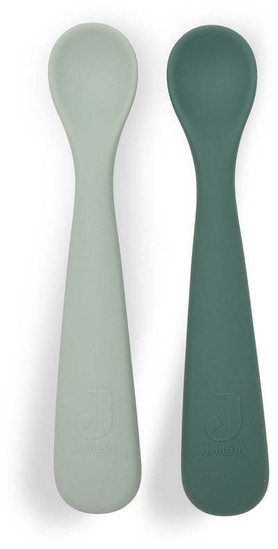 Jollein cuillère bébé - couverts bébé silicone - nuances jade - 2 pièces