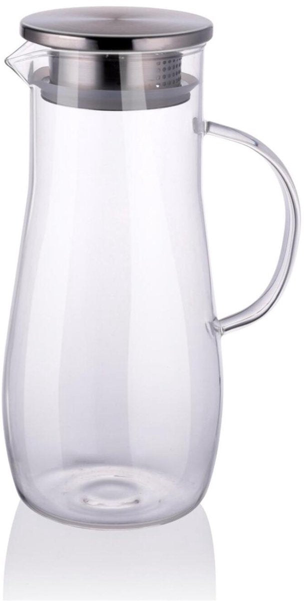 Carafe Alpina avec couvercle 1,4 litre verre acier inoxydable transparent argent