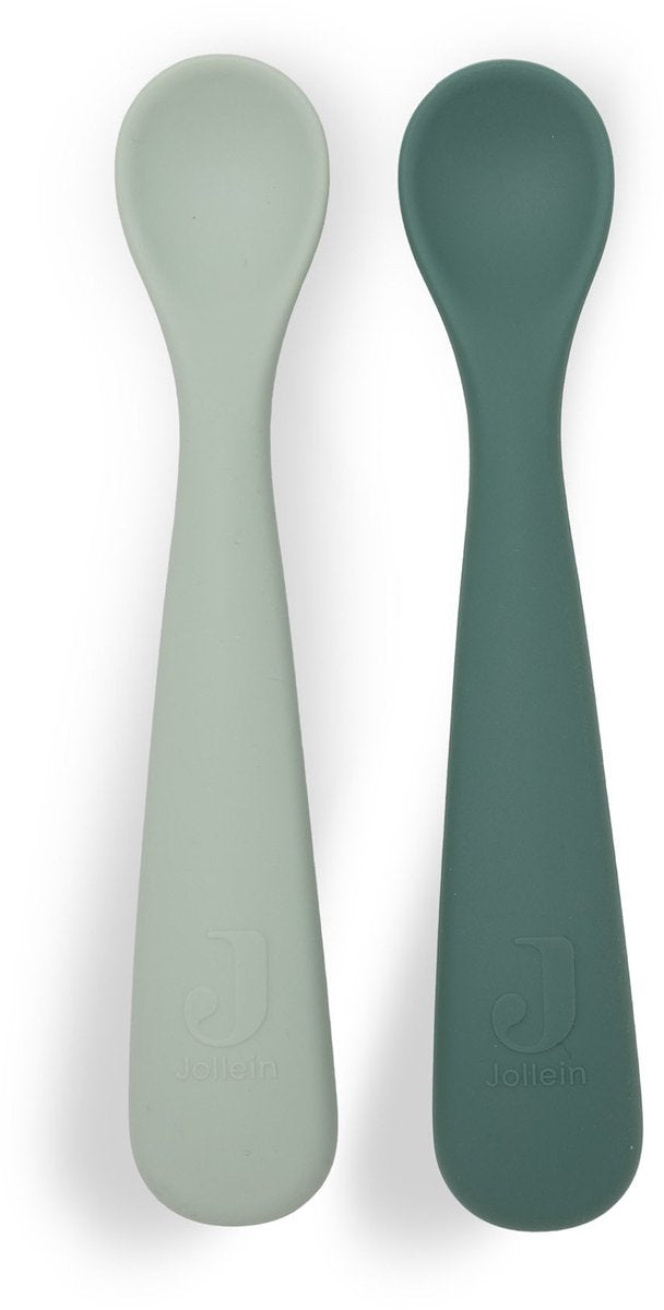 Jollein cuillère bébé - couverts bébé silicone - nuances jade - 2 pièces