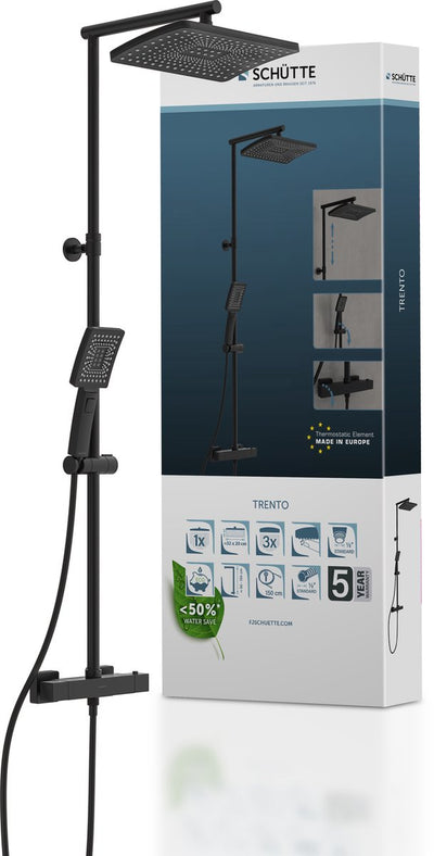 Système de douche Schütte trento - douche à effet pluie - avec robinet de douche thermostatique - entraxe 150 mm - noir mat